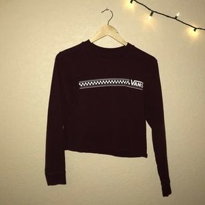 vans burgundy cropped checker-stripe long sleeve